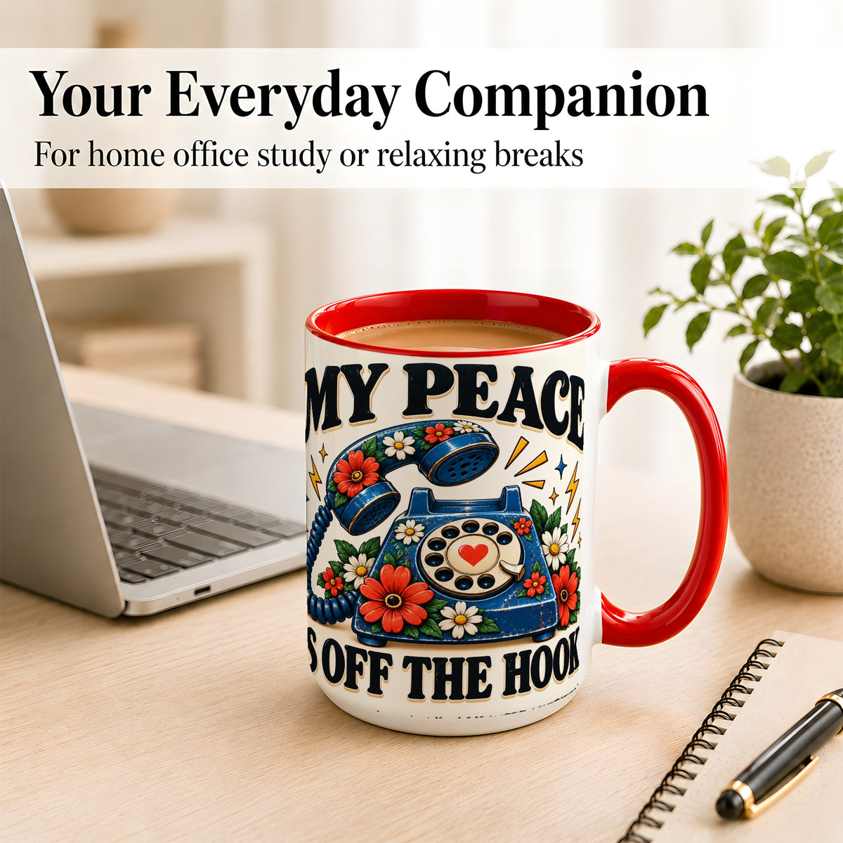#pl[15oz|Red] Retro Rotary Telephone Coffee Mug, Floral Phone Mug, Ceramic Cup