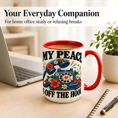 #pl[15oz|Red] Retro Rotary Telephone Coffee Mug, Floral Phone Mug, Ceramic Cup