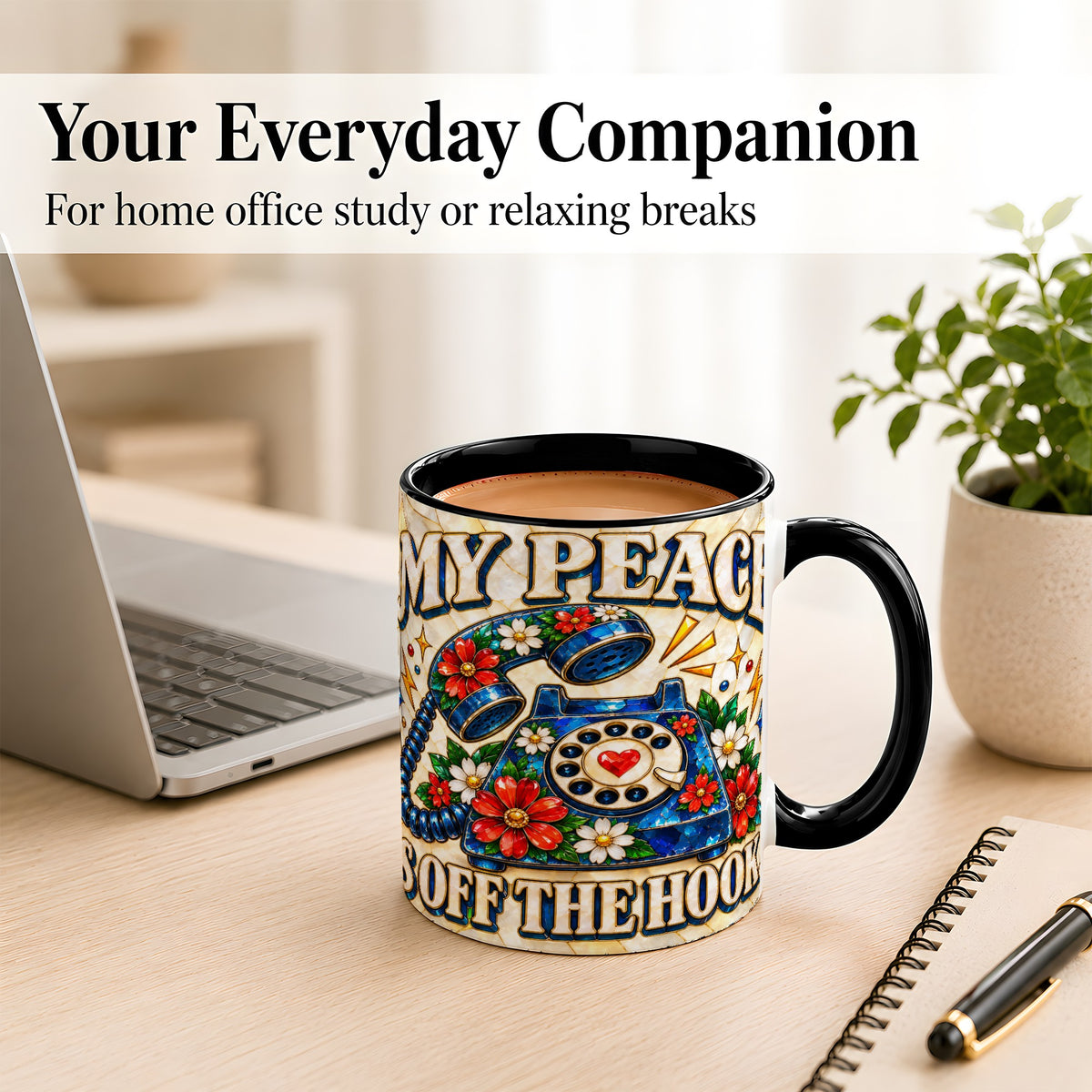 #pl[11oz|Black] Retro Rotary Phone Coffee Mug, Floral Quote Mug, Ceramic Cup