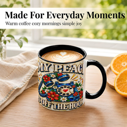 #pl[11oz|Black] Retro Rotary Phone Coffee Mug, Floral Quote Mug, Ceramic Cup