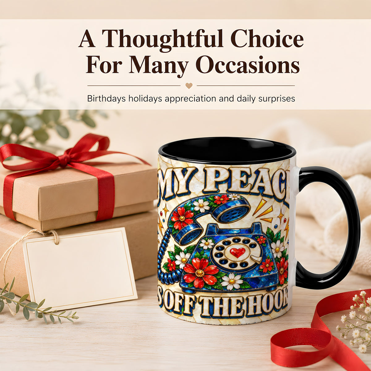 #pl[11oz|Black] Retro Rotary Phone Coffee Mug, Floral Quote Mug, Ceramic Cup