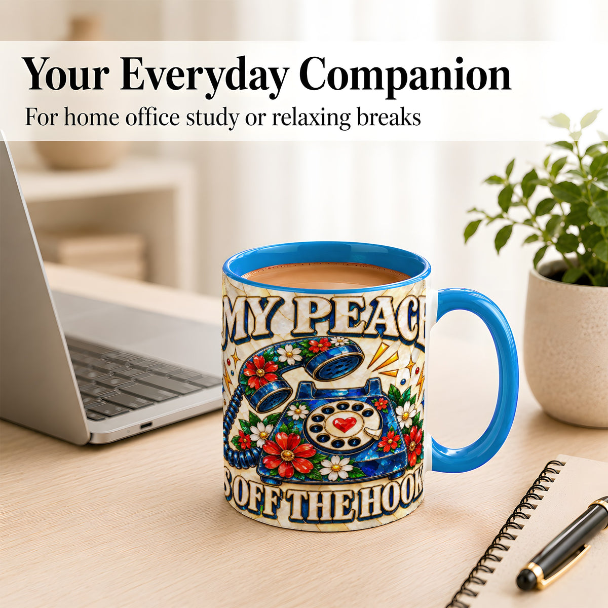 #pl[11oz|Blue] Retro Rotary Phone Coffee Mug, Floral Quote Mug, Ceramic Cup