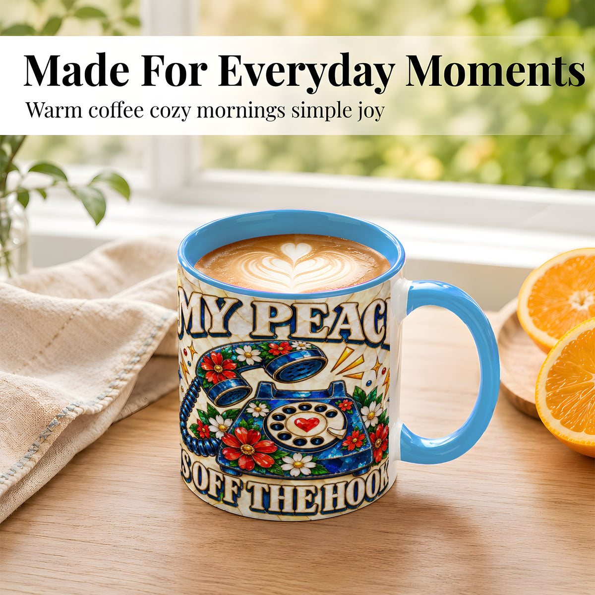 #pl[11oz|Blue] Retro Rotary Phone Coffee Mug, Floral Quote Mug, Ceramic Cup