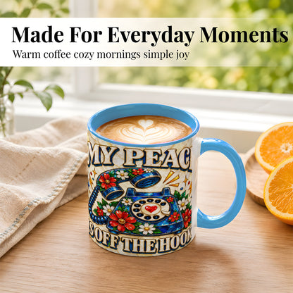 #pl[11oz|Blue] Retro Rotary Phone Coffee Mug, Floral Quote Mug, Ceramic Cup