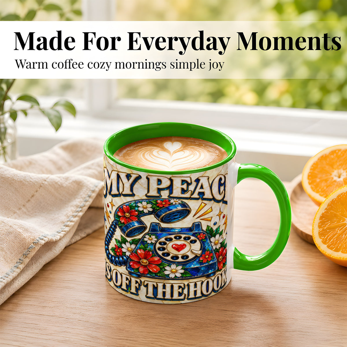 #pl[11oz|Green] Retro Rotary Phone Coffee Mug, Floral Quote Mug, Ceramic Cup