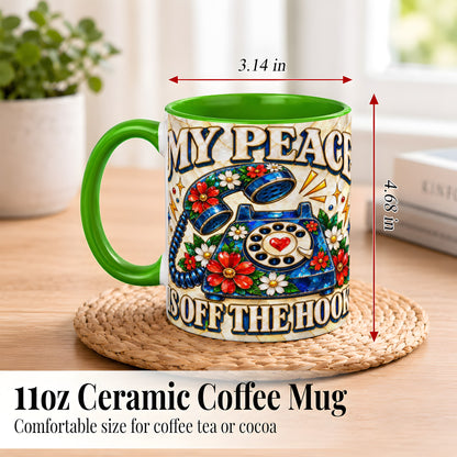#pl[11oz|Green] Retro Rotary Phone Coffee Mug, Floral Quote Mug, Ceramic Cup