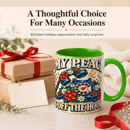 #pl[11oz|Green] Retro Rotary Phone Coffee Mug, Floral Quote Mug, Ceramic Cup
