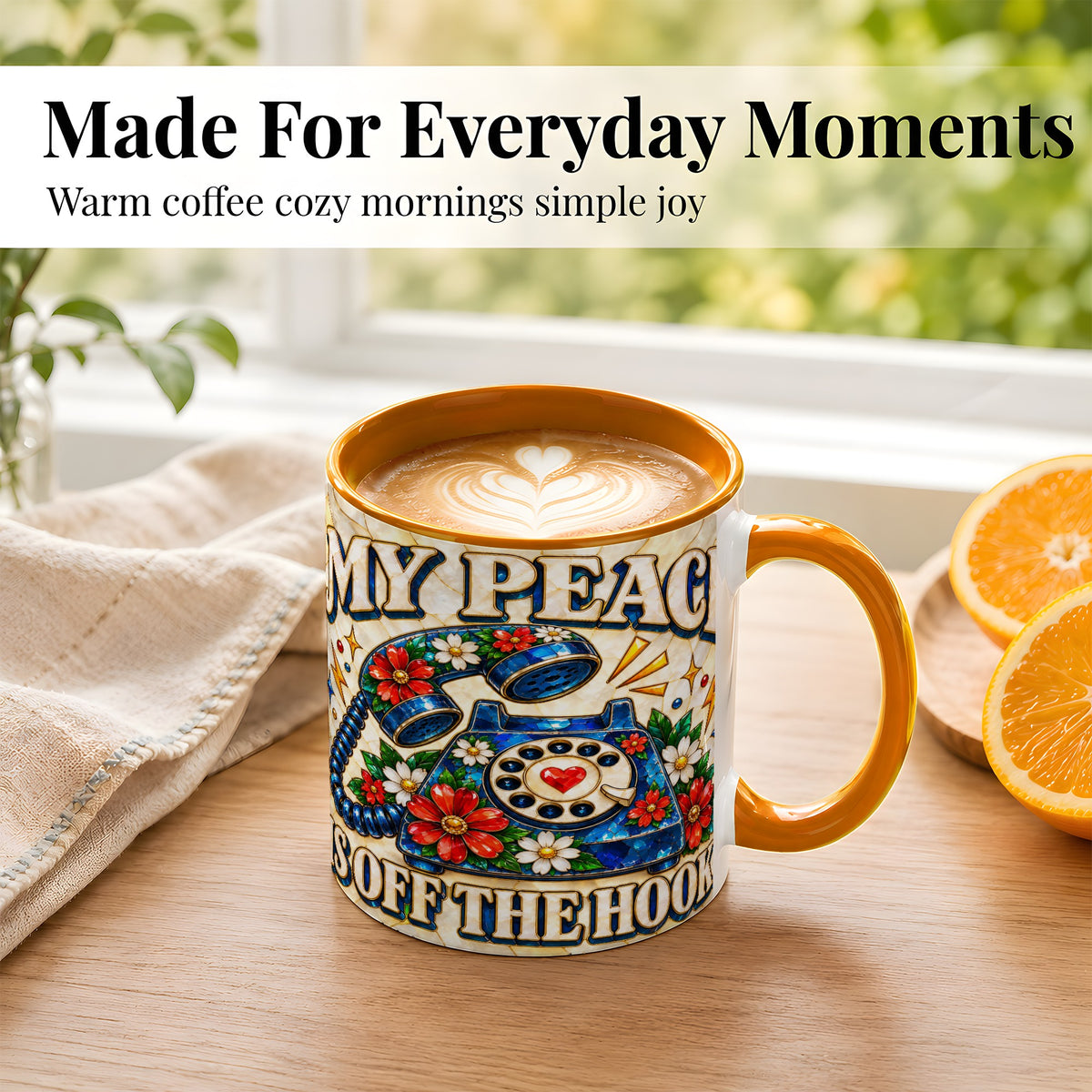 #pl[11oz|Orange] Retro Rotary Phone Coffee Mug, Floral Quote Mug, Ceramic Cup