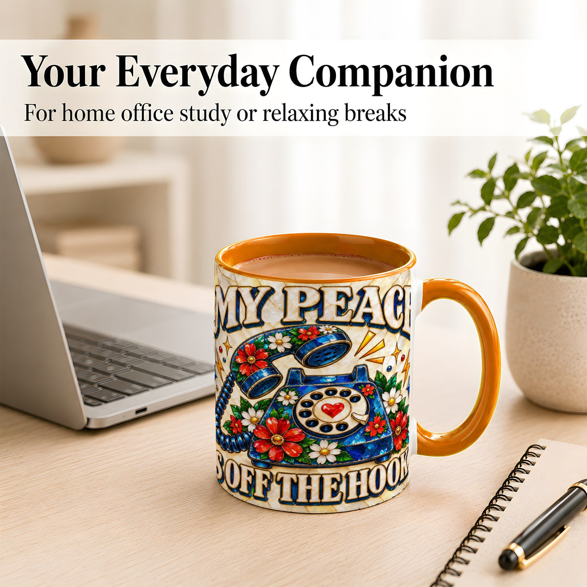 #pl[11oz|Orange] Retro Rotary Phone Coffee Mug, Floral Quote Mug, Ceramic Cup