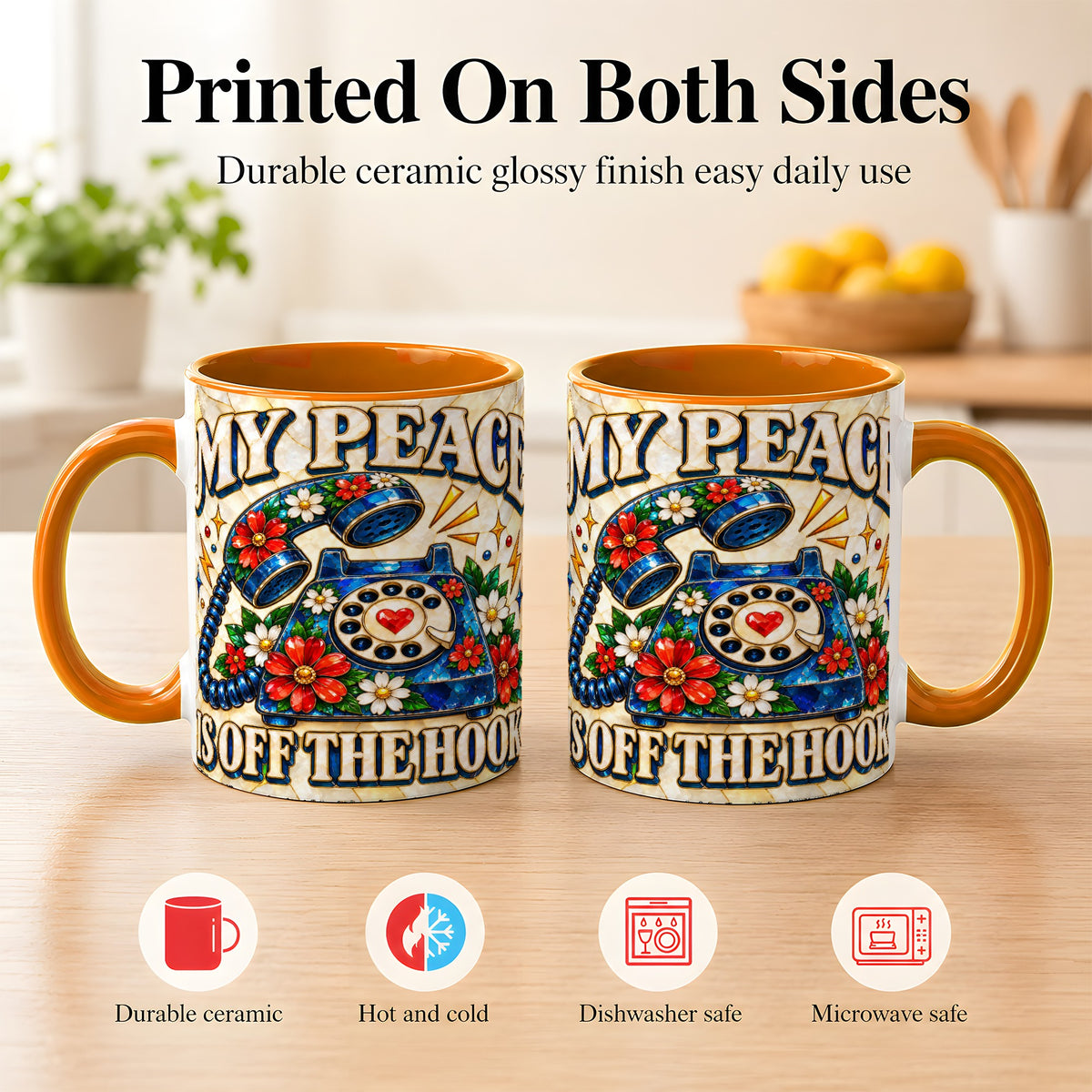 #pl[11oz|Orange] Retro Rotary Phone Coffee Mug, Floral Quote Mug, Ceramic Cup