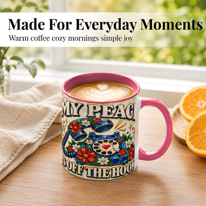 #pl[11oz|Pink] Retro Rotary Phone Coffee Mug, Floral Quote Mug, Ceramic Cup