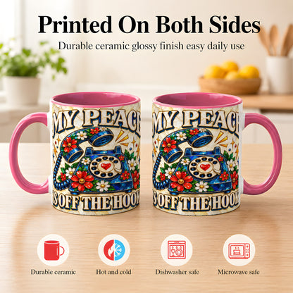 #pl[11oz|Pink] Retro Rotary Phone Coffee Mug, Floral Quote Mug, Ceramic Cup