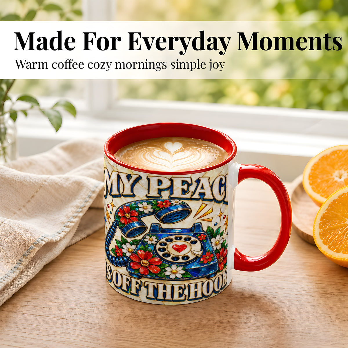 #pl[11oz|Red] Retro Rotary Phone Coffee Mug, Floral Quote Mug, Ceramic Cup