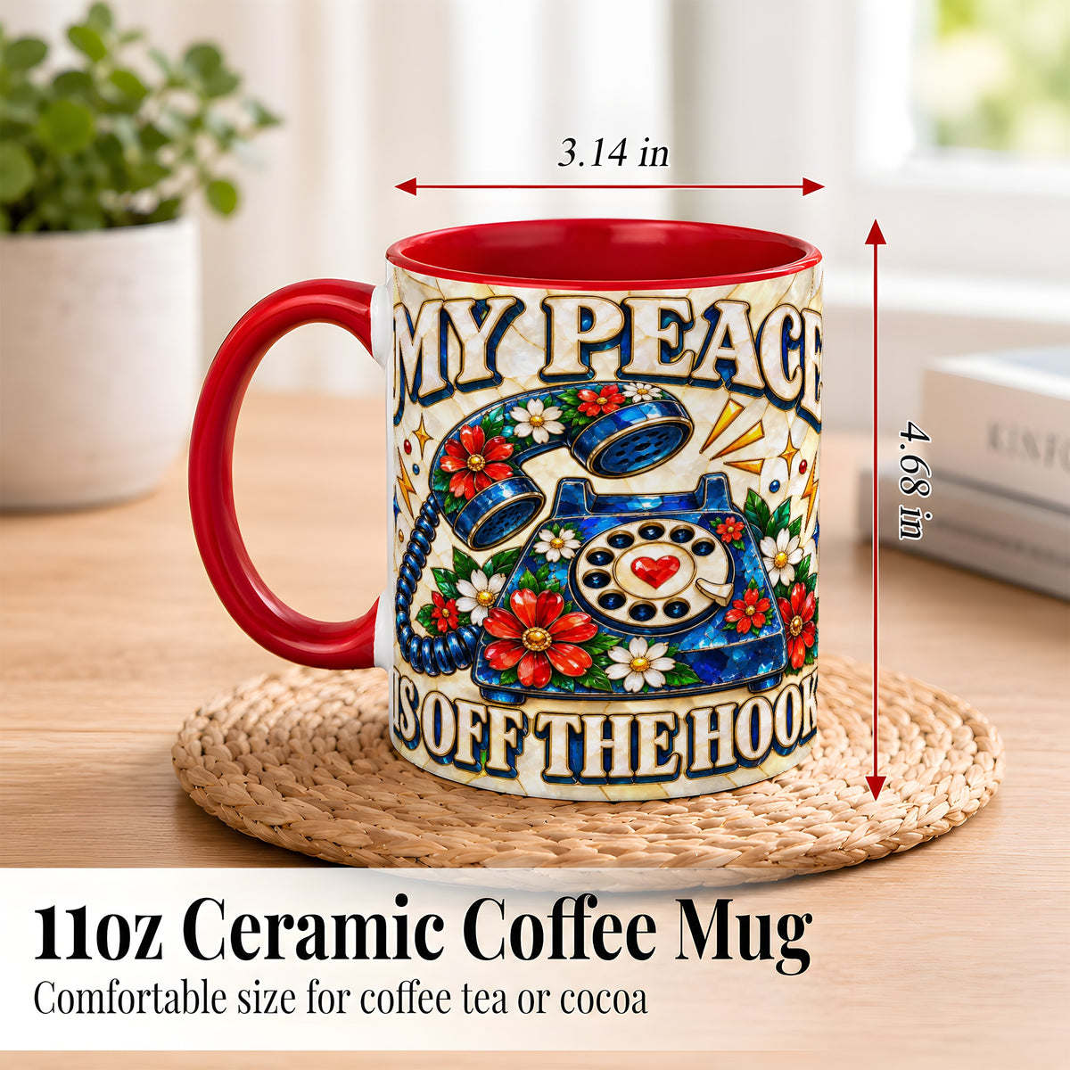#pl[11oz|Red] Retro Rotary Phone Coffee Mug, Floral Quote Mug, Ceramic Cup