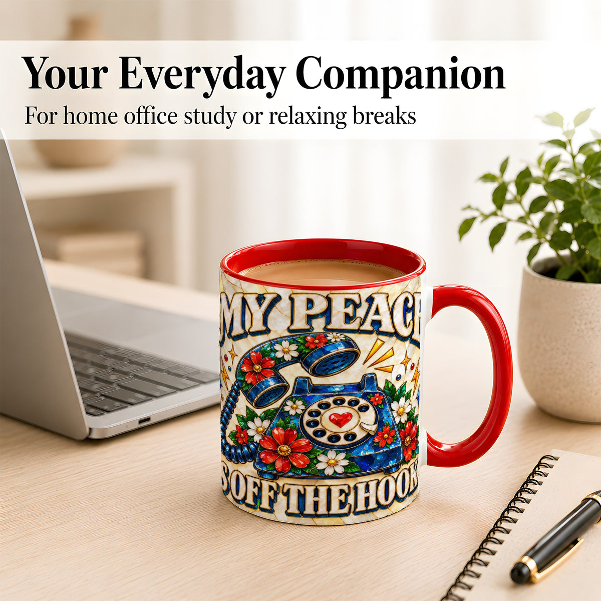 #pl[11oz|Red] Retro Rotary Phone Coffee Mug, Floral Quote Mug, Ceramic Cup
