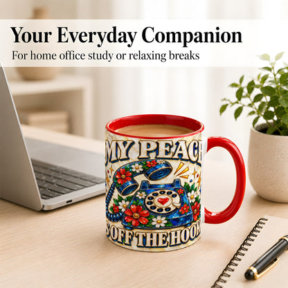 #pl[11oz|Red] Retro Rotary Phone Coffee Mug, Floral Quote Mug, Ceramic Cup