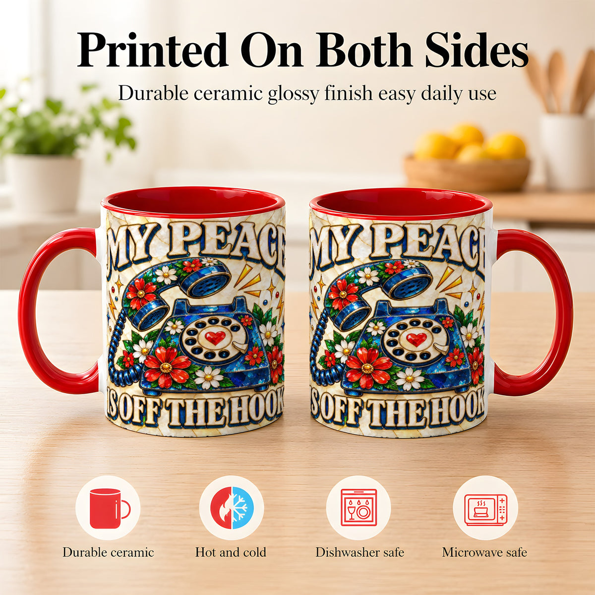 #pl[11oz|Red] Retro Rotary Phone Coffee Mug, Floral Quote Mug, Ceramic Cup
