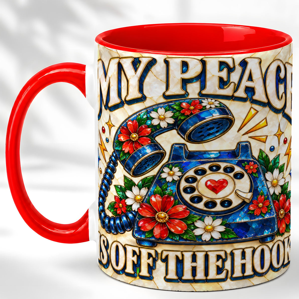 Retro Rotary Phone Coffee Mug, Floral Quote Mug, Ceramic Cup