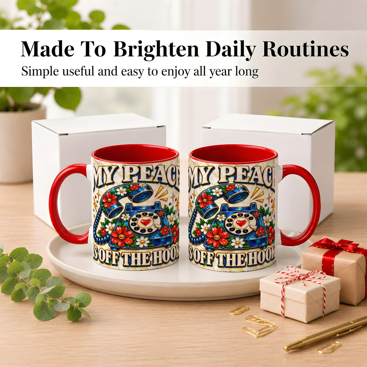 #pl[11oz|Red] Retro Rotary Phone Coffee Mug, Floral Quote Mug, Ceramic Cup