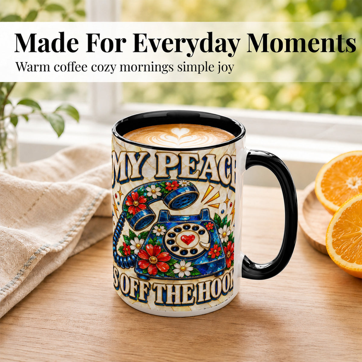 #pl[15oz|Black] Retro Rotary Phone Coffee Mug, Floral Quote Mug, Ceramic Cup