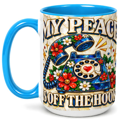 #pl[15oz|Blue] Retro Rotary Phone Coffee Mug, Floral Quote Mug, Ceramic Cup