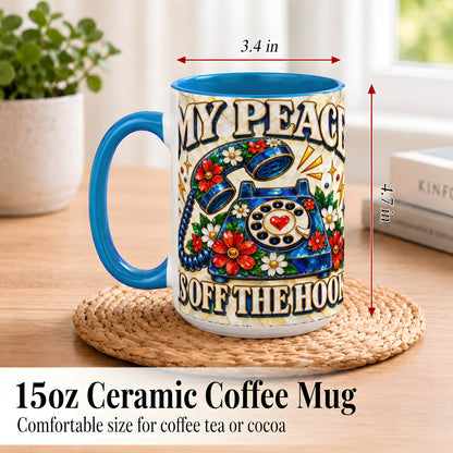 #pl[15oz|Blue] Retro Rotary Phone Coffee Mug, Floral Quote Mug, Ceramic Cup