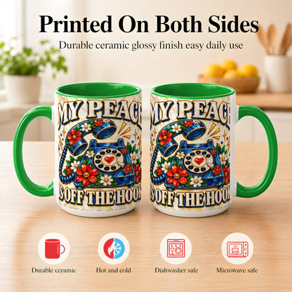 #pl[15oz|Green] Retro Rotary Phone Coffee Mug, Floral Quote Mug, Ceramic Cup
