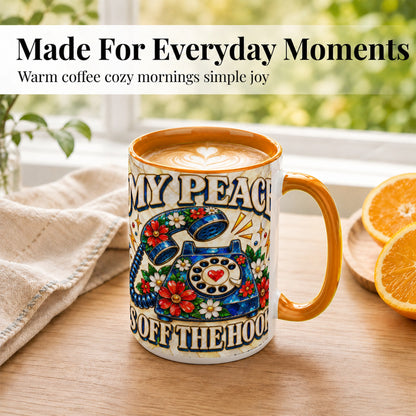 #pl[15oz|Orange] Retro Rotary Phone Coffee Mug, Floral Quote Mug, Ceramic Cup