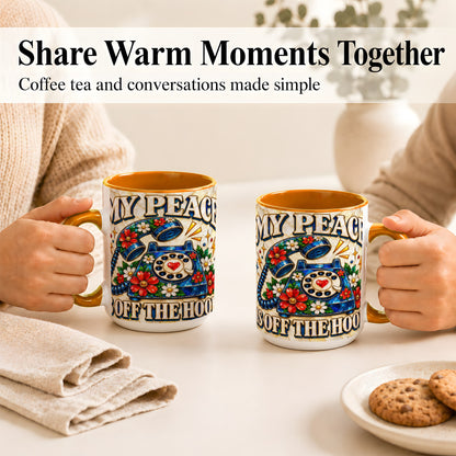 #pl[15oz|Orange] Retro Rotary Phone Coffee Mug, Floral Quote Mug, Ceramic Cup