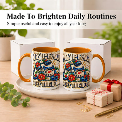 #pl[15oz|Orange] Retro Rotary Phone Coffee Mug, Floral Quote Mug, Ceramic Cup