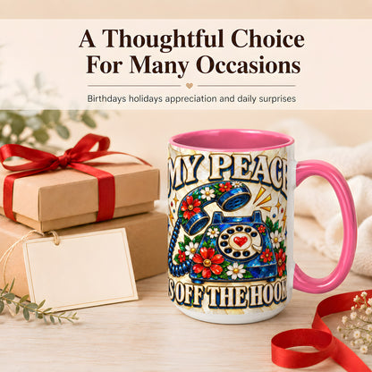 #pl[15oz|Pink] Retro Rotary Phone Coffee Mug, Floral Quote Mug, Ceramic Cup
