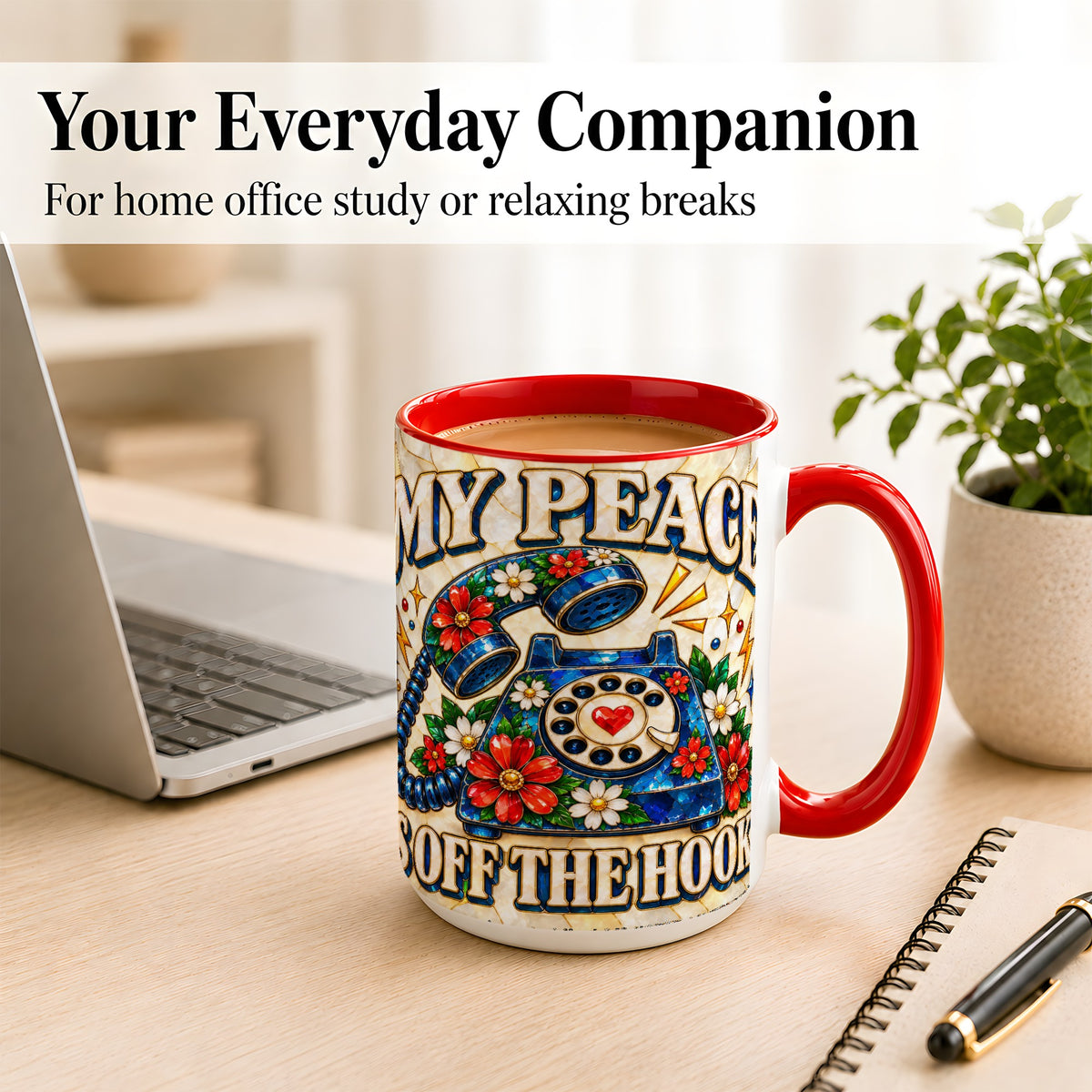 #pl[15oz|Red] Retro Rotary Phone Coffee Mug, Floral Quote Mug, Ceramic Cup