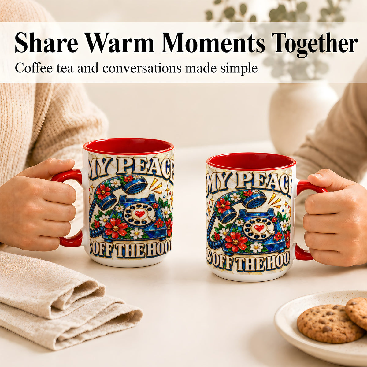 #pl[15oz|Red] Retro Rotary Phone Coffee Mug, Floral Quote Mug, Ceramic Cup