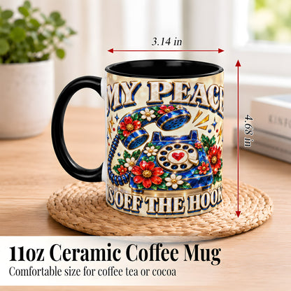 #pl[11oz|Black] Jeweled Rotary Phone Coffee Mug, Floral Quote Mug, Ceramic Cup