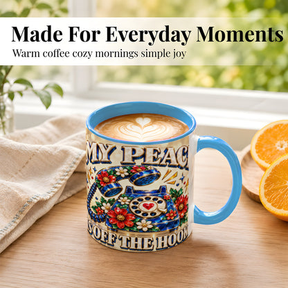 #pl[11oz|Blue] Jeweled Rotary Phone Coffee Mug, Floral Quote Mug, Ceramic Cup