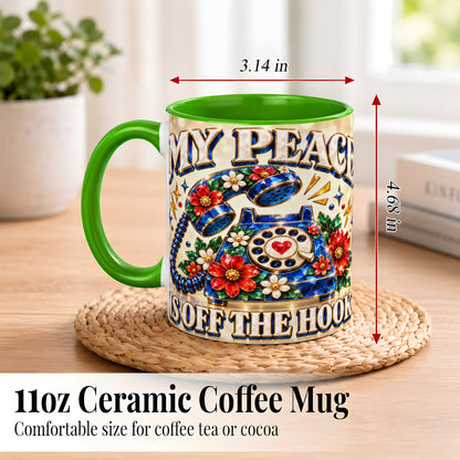 #pl[11oz|Green] Jeweled Rotary Phone Coffee Mug, Floral Quote Mug, Ceramic Cup