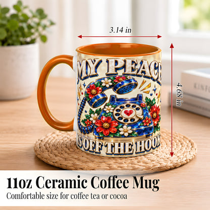 #pl[11oz|Orange] Jeweled Rotary Phone Coffee Mug, Floral Quote Mug, Ceramic Cup