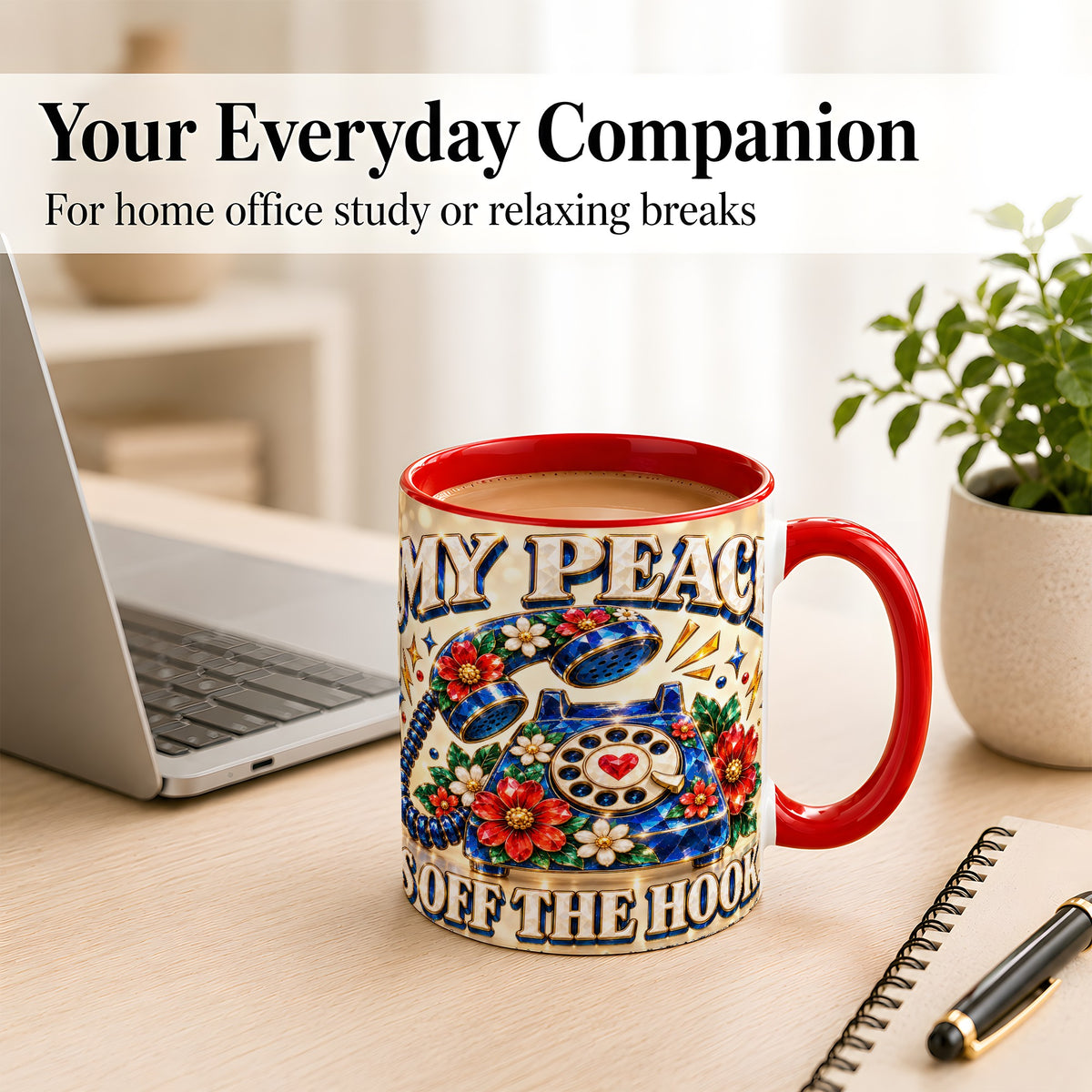 #pl[11oz|Red] Jeweled Rotary Phone Coffee Mug, Floral Quote Mug, Ceramic Cup