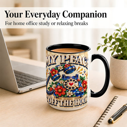 #pl[15oz|Black] Jeweled Rotary Phone Coffee Mug, Floral Quote Mug, Ceramic Cup