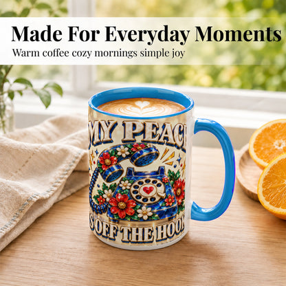 #pl[15oz|Blue] Jeweled Rotary Phone Coffee Mug, Floral Quote Mug, Ceramic Cup