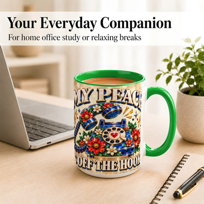#pl[15oz|Green] Jeweled Rotary Phone Coffee Mug, Floral Quote Mug, Ceramic Cup