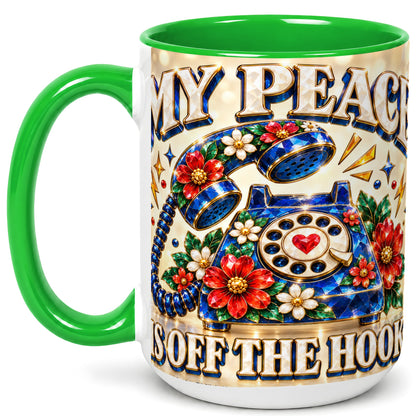 #pl[15oz|Green] Jeweled Rotary Phone Coffee Mug, Floral Quote Mug, Ceramic Cup