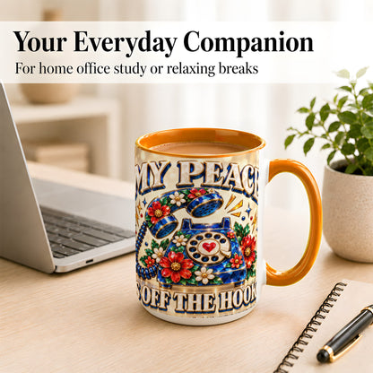 #pl[15oz|Orange] Jeweled Rotary Phone Coffee Mug, Floral Quote Mug, Ceramic Cup