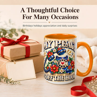 #pl[15oz|Orange] Jeweled Rotary Phone Coffee Mug, Floral Quote Mug, Ceramic Cup