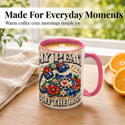 #pl[15oz|Pink] Jeweled Rotary Phone Coffee Mug, Floral Quote Mug, Ceramic Cup