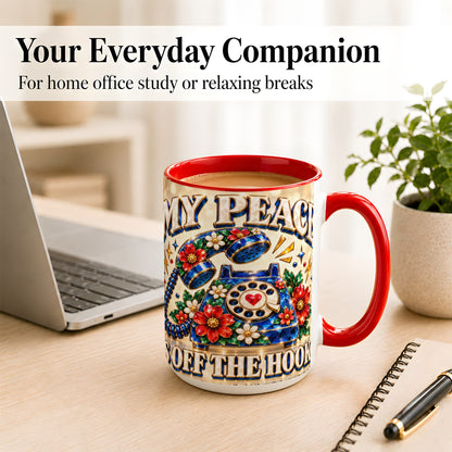 #pl[15oz|Red] Jeweled Rotary Phone Coffee Mug, Floral Quote Mug, Ceramic Cup