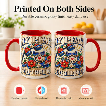 #pl[15oz|Red] Jeweled Rotary Phone Coffee Mug, Floral Quote Mug, Ceramic Cup