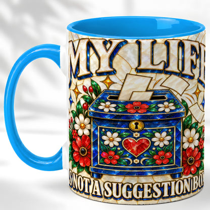 #pl[11oz|Blue] Stained Glass Floral Box Coffee Mug, Witty Quote Mug, Ceramic Cup