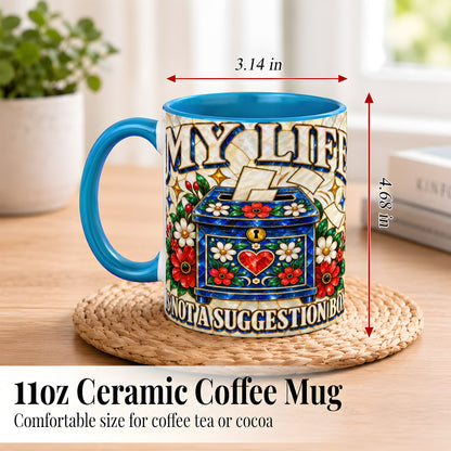#pl[11oz|Blue] Stained Glass Floral Box Coffee Mug, Witty Quote Mug, Ceramic Cup