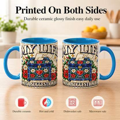 #pl[11oz|Blue] Stained Glass Floral Box Coffee Mug, Witty Quote Mug, Ceramic Cup